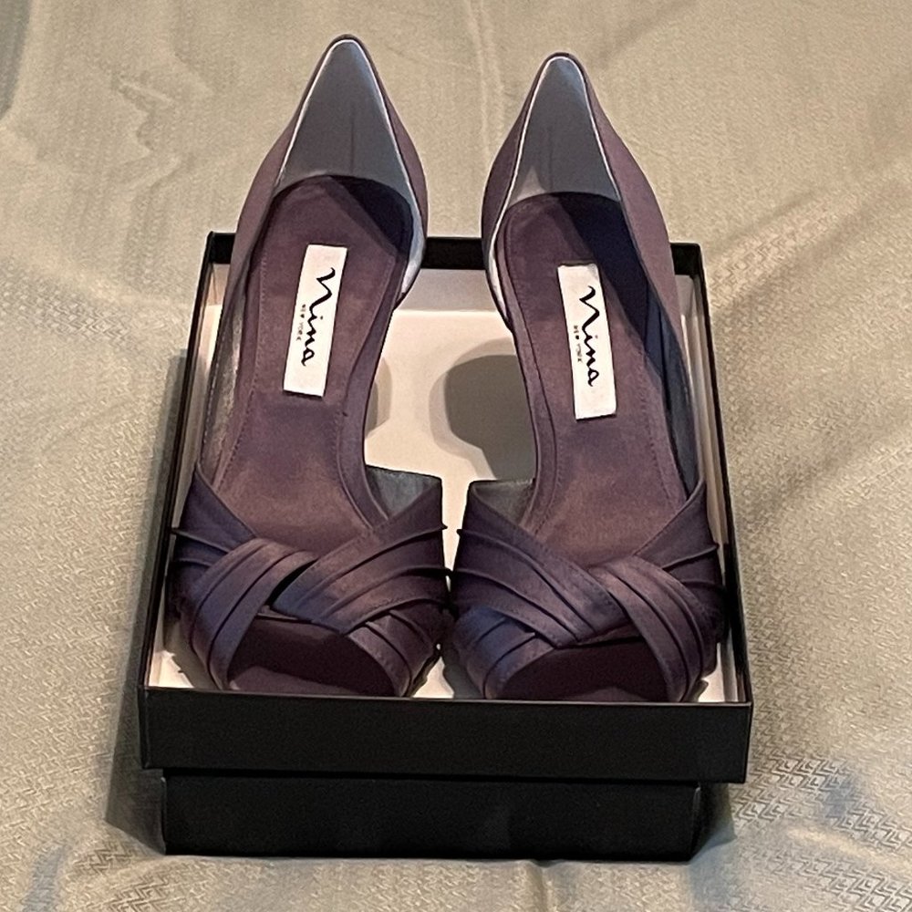 Satin Open Toe Shoe Mid High Heel. 7W